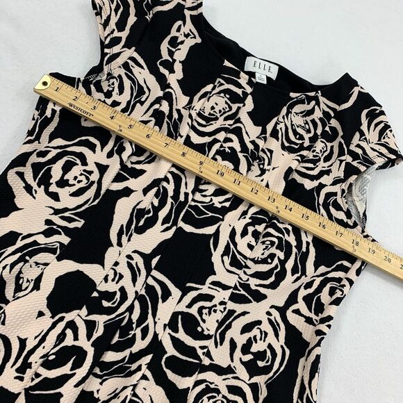 Elle Floral Print Short Sleeve A-Line Pleated Dress Size XL Womens Black Cream - Picture 6 of 7